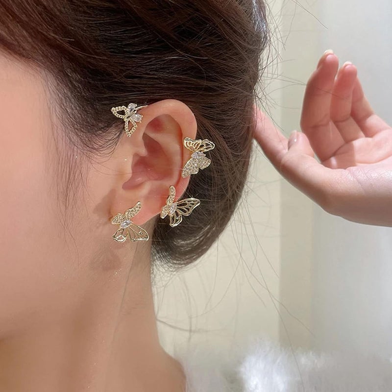 Taichell Store Shining Butterfly Ear Cuffs Zircon Butterfly Earrings for Women Ear Cuffs for Women Non Piercing Ear Wrap Around Earrings - Image 2